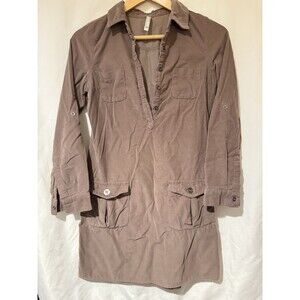 Vtg old navy Corduroy Shirt Dress XS Tan Button Tab Long Sleeve Indie Grunge Y2K